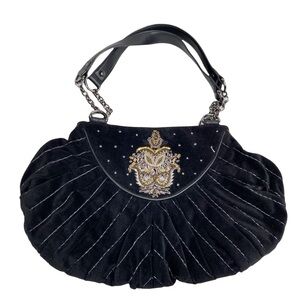 Million Wishes Black Velvet Embroidered and Beaded Shoulder Purse Bag